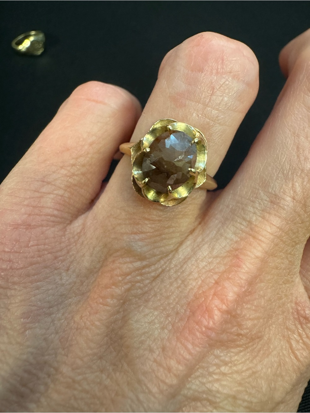 Vintage 1920’s 14k gold untreated Diamond 1.2carats Flower Ring - one of a kind